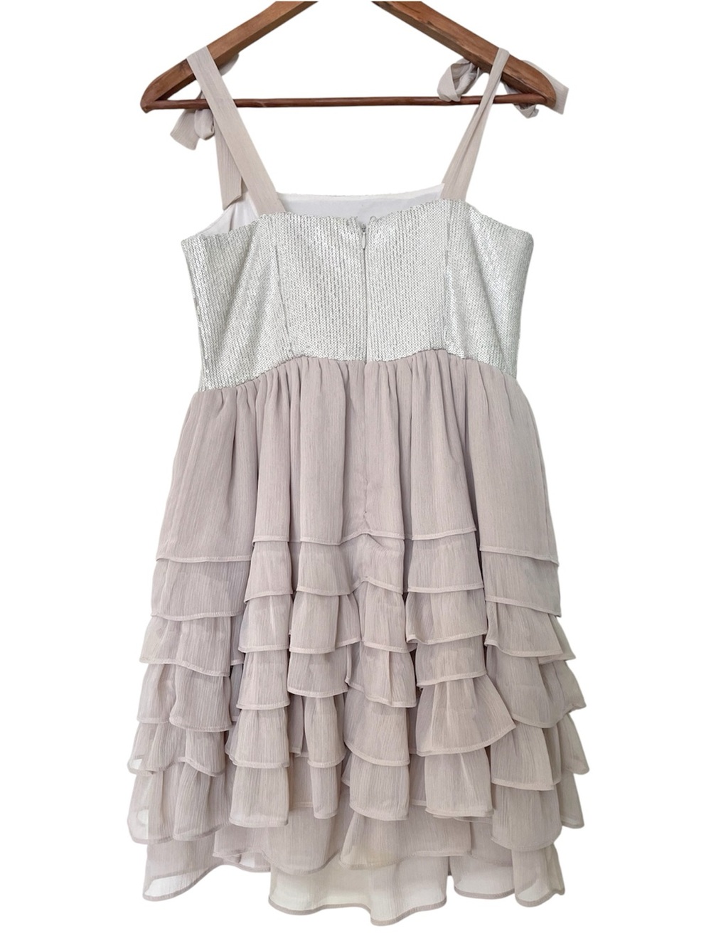 Jacob Blush Sequin Chiffon Tiered Party Dress 8 Tie Shoulder Cocktail Mini Y2k - Picture 6 of 11